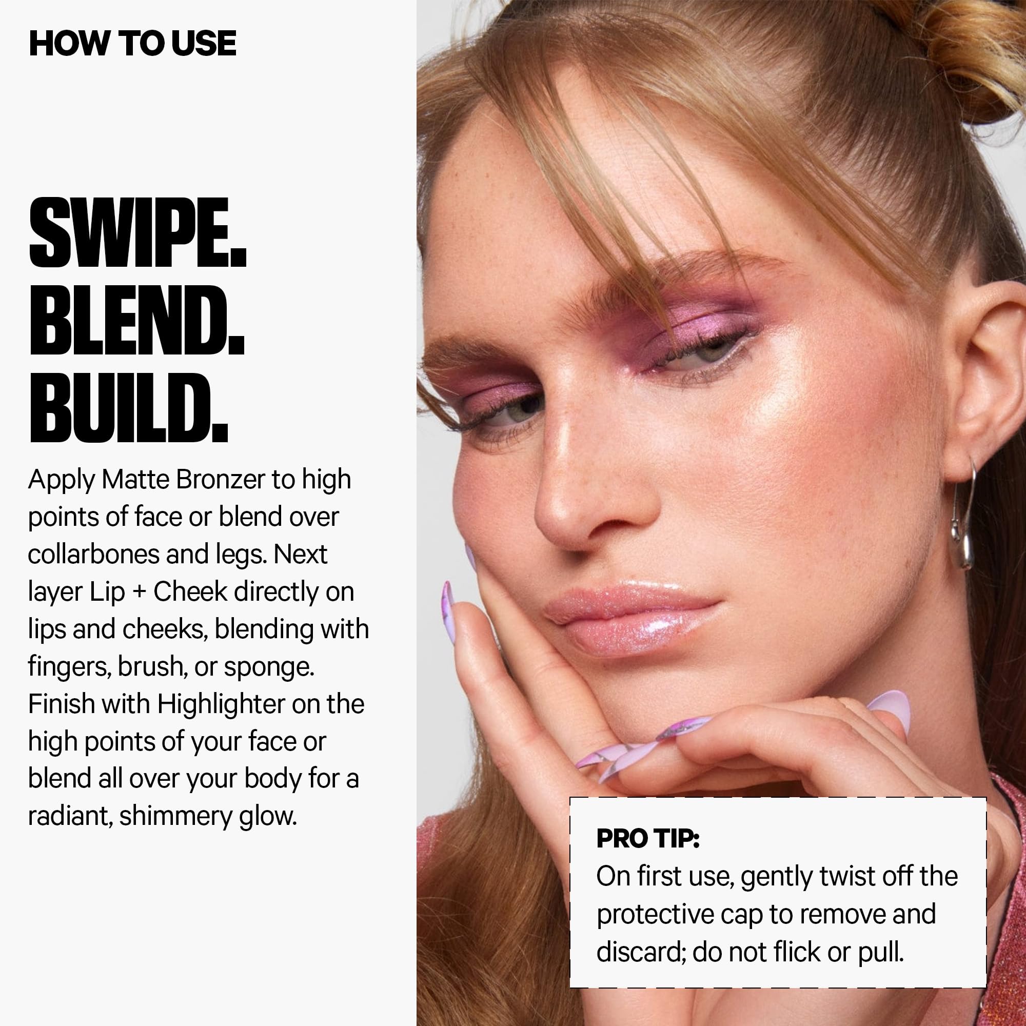Milk Makeup Werk blush applied on model lips and cheeks for natural color