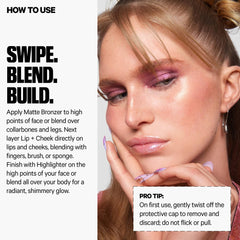 Milk Makeup Werk blush applied on model lips and cheeks for natural color