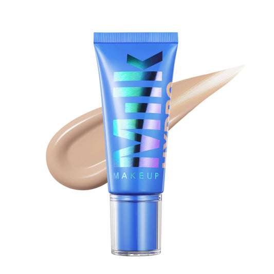 Milk Makeup front packaging showing compact pump and product name, highlights travel-friendly design