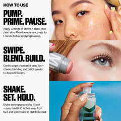 Milk Makeup Hydro Grip Set spray misting on face for instant refresh