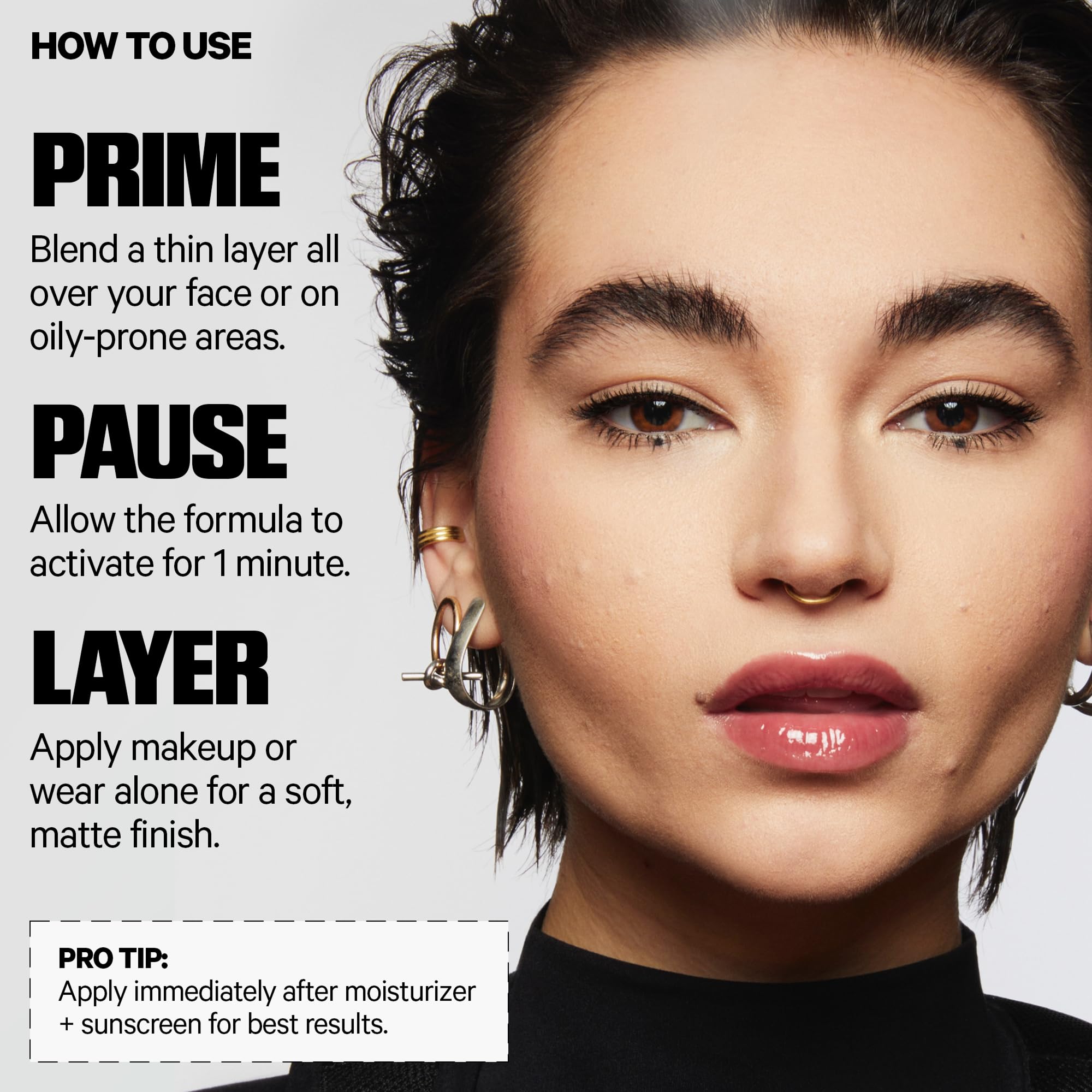 Milk Makeup before and after split-face showing reduced shine benefit