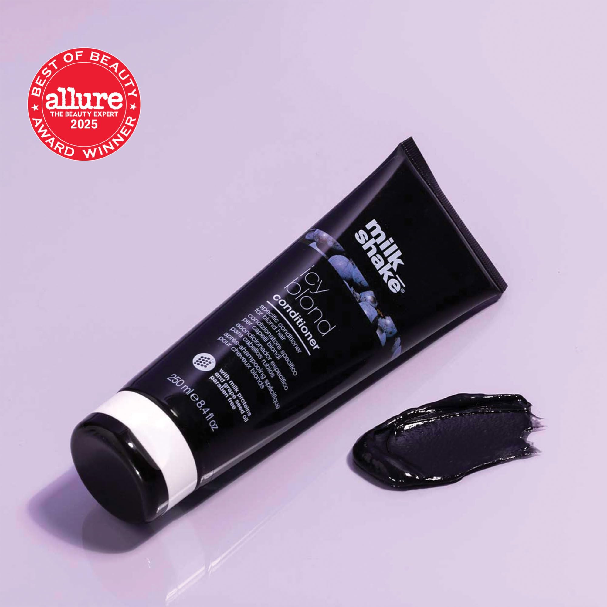 milk_shake styled icy blonde hair showcasing glossy cool-toned finish benefit