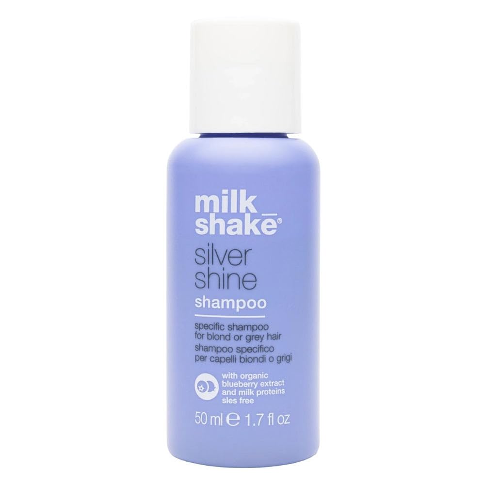milk_shake front packaging bottle showing purple shampoo and travel size benefit
