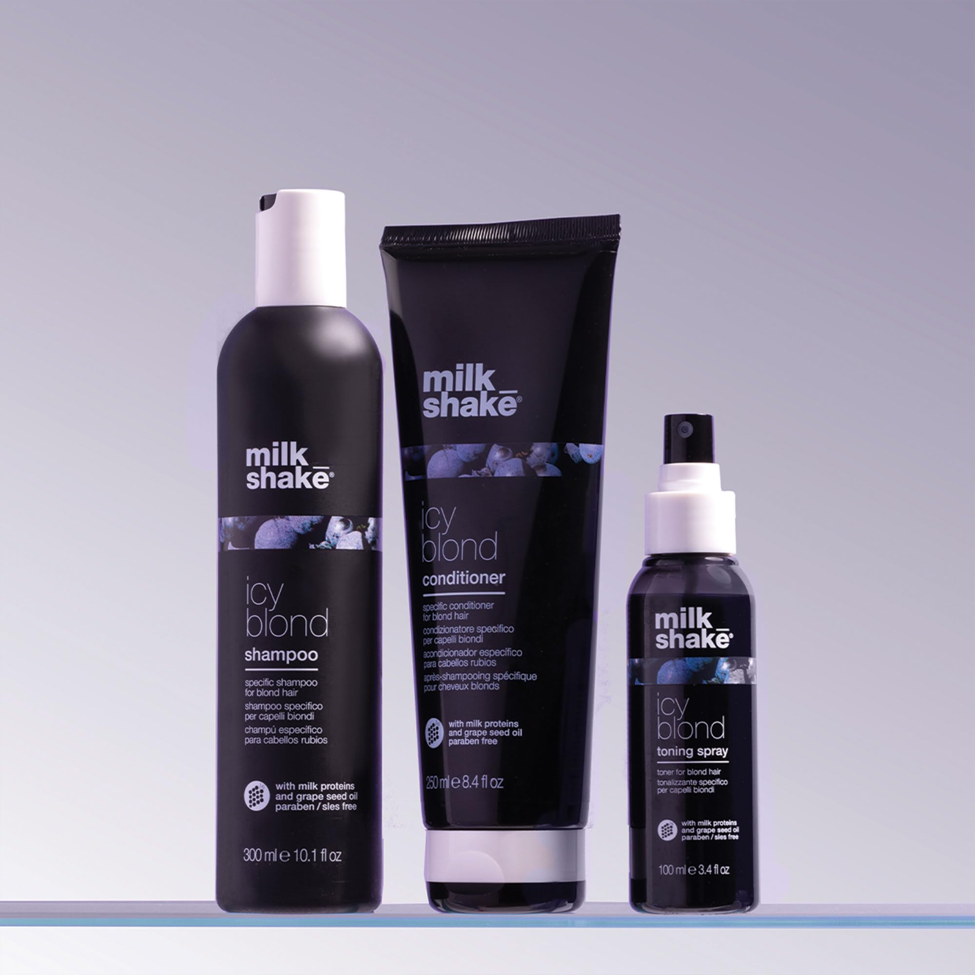milk_shake on bathroom shelf in lifestyle scene suggesting everyday tone maintenance
