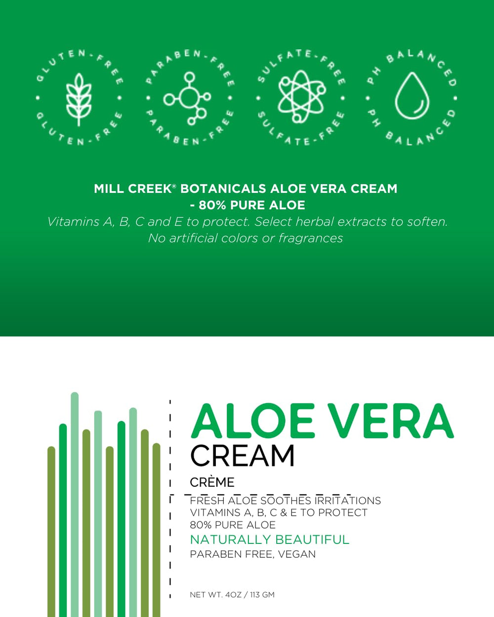 Mill Creek aloe vera cream open cap showing creamy gel–easy dispensing