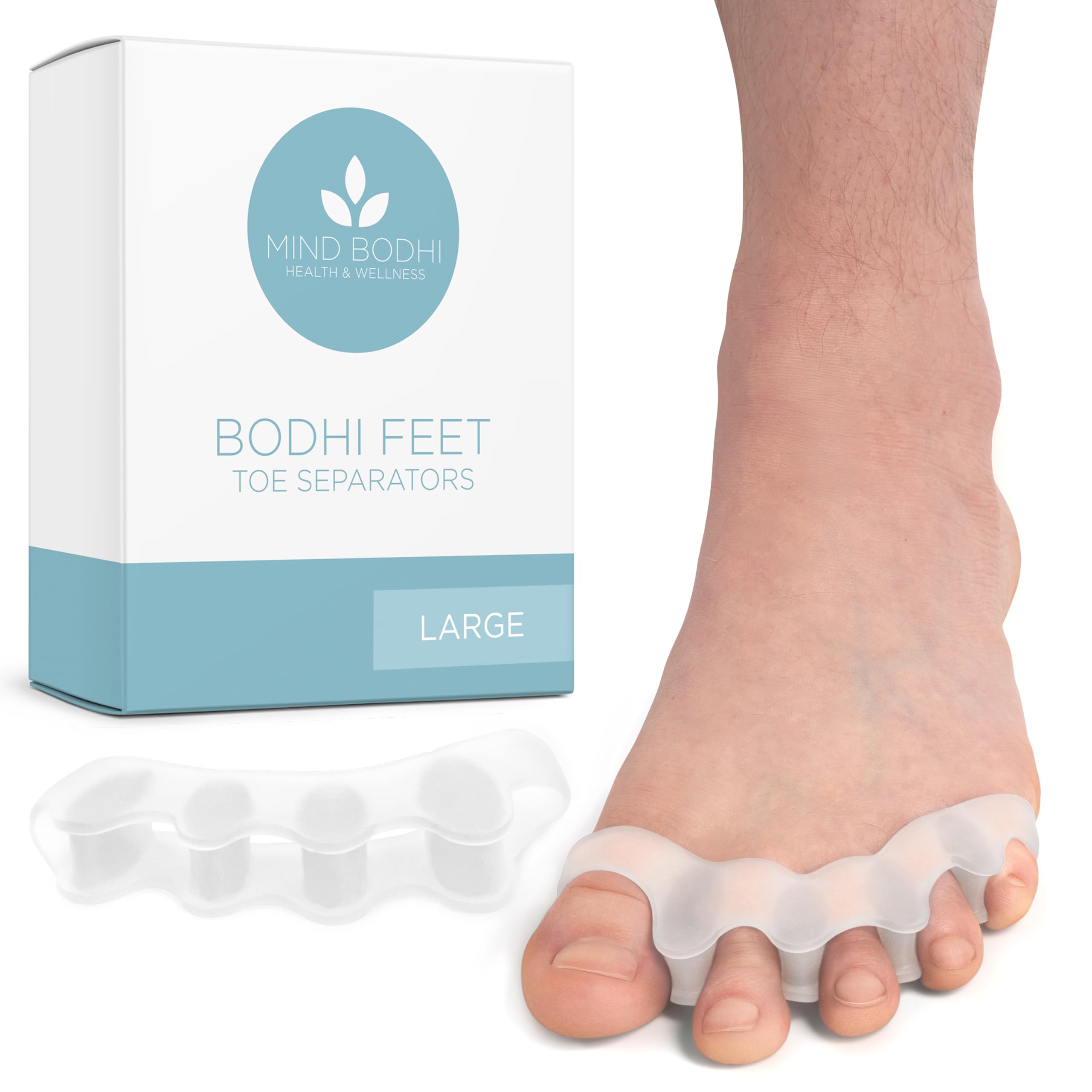 Mind Bodhi clear toe separators front view showing discreet alignment benefit