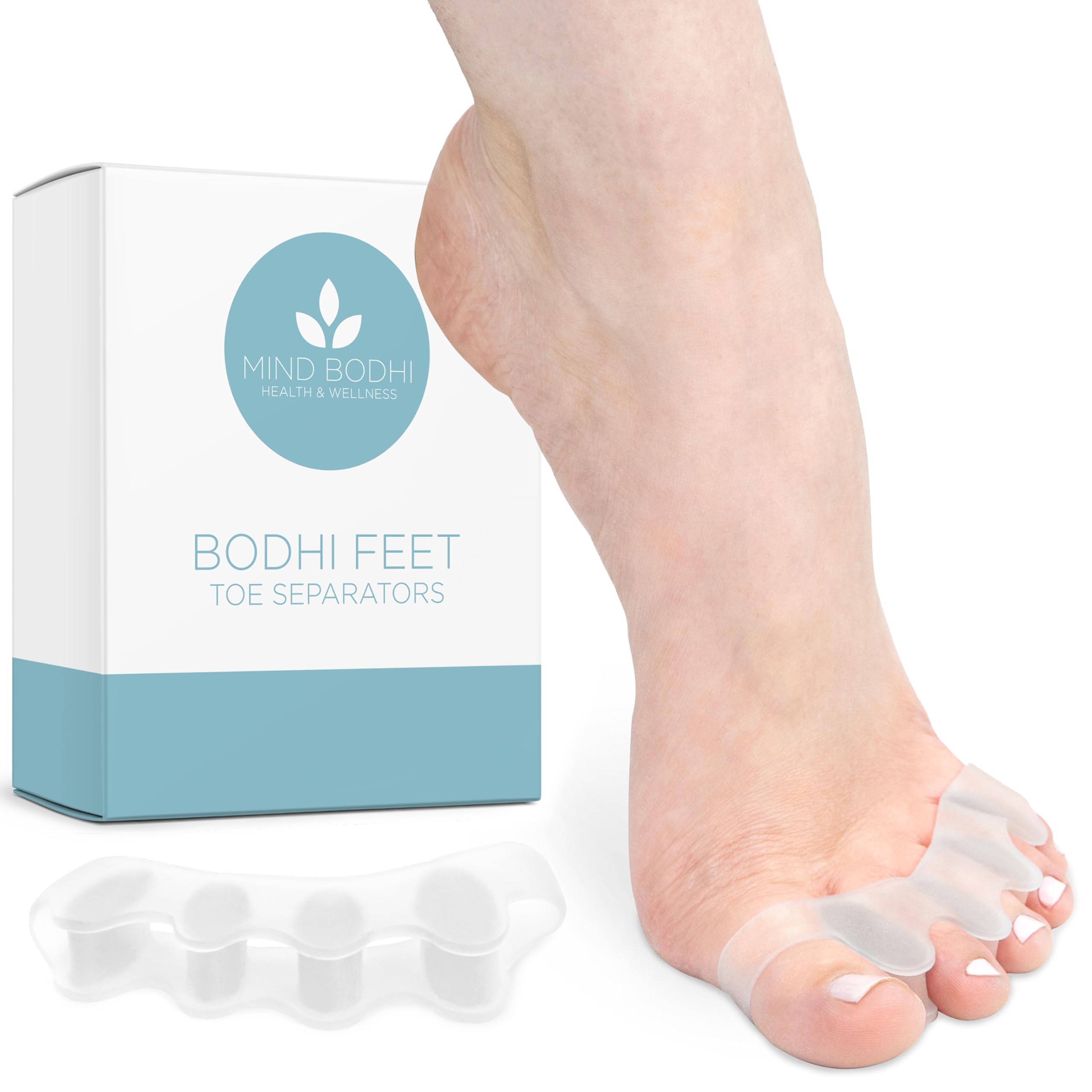 Mind Bodhi front view of clear toe separators showing shape and comfort