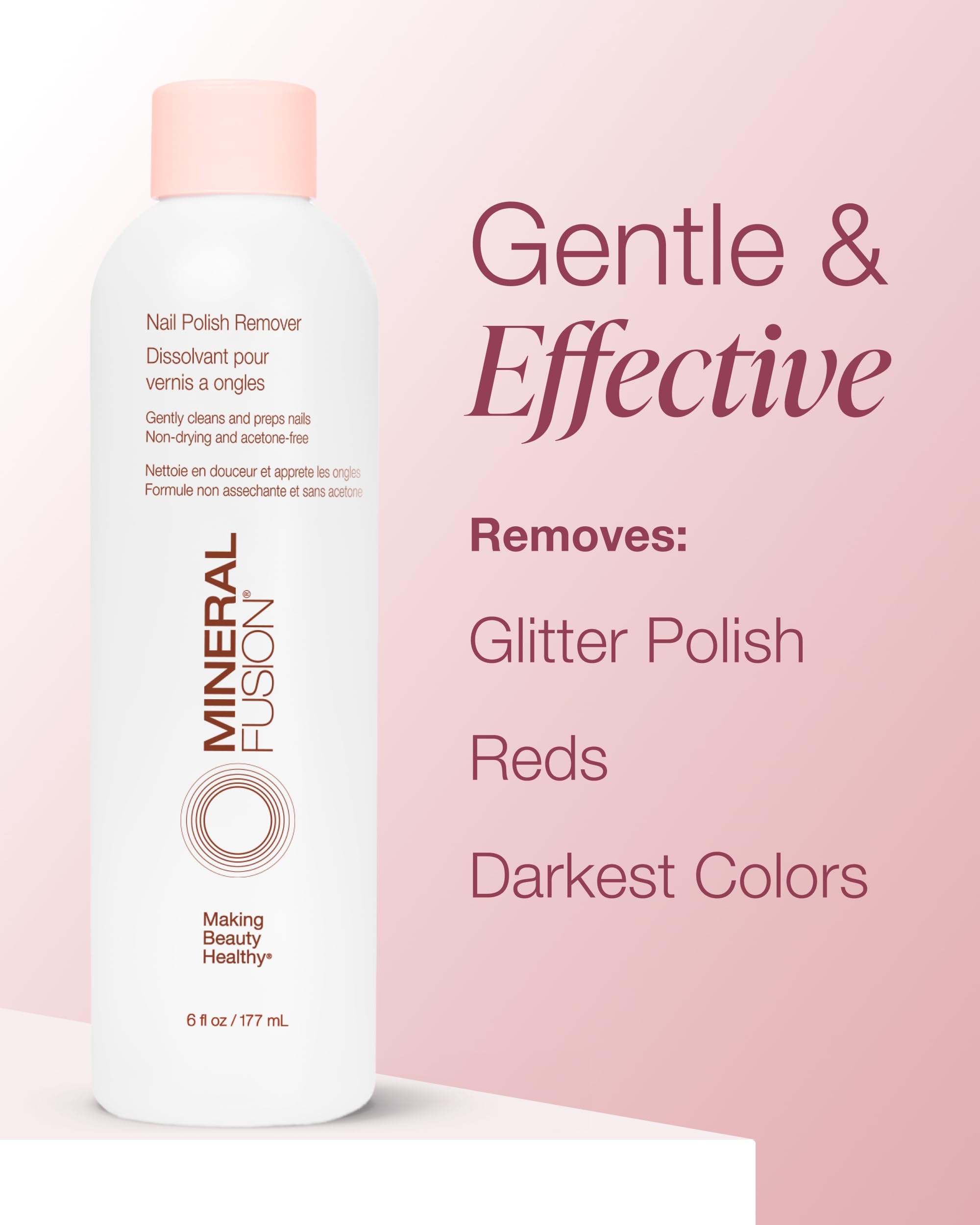 Mineral Fusion soaked cotton pad on nail for easy press-and-wipe application
