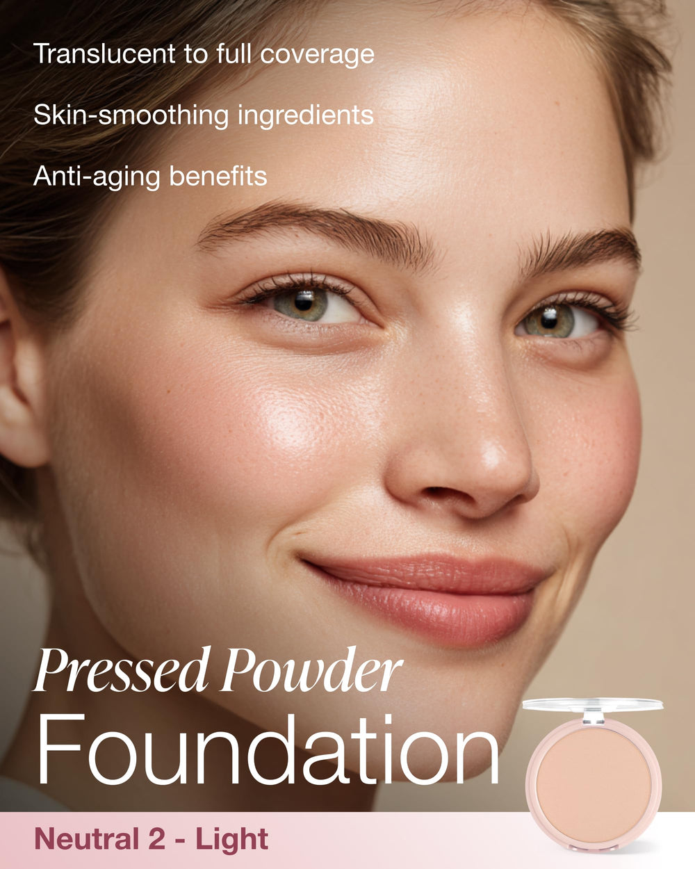 Mineral Fusion pressed powder texture close-up showing silky, blendable finish