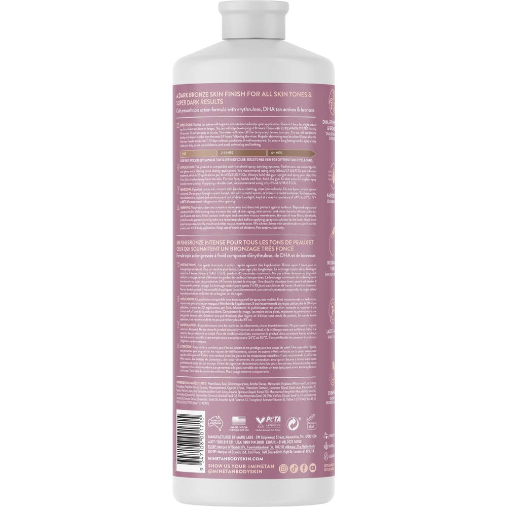 MINETAN BODY.SKIN spray mist close-up demonstrating even fine mist coverage for smooth results