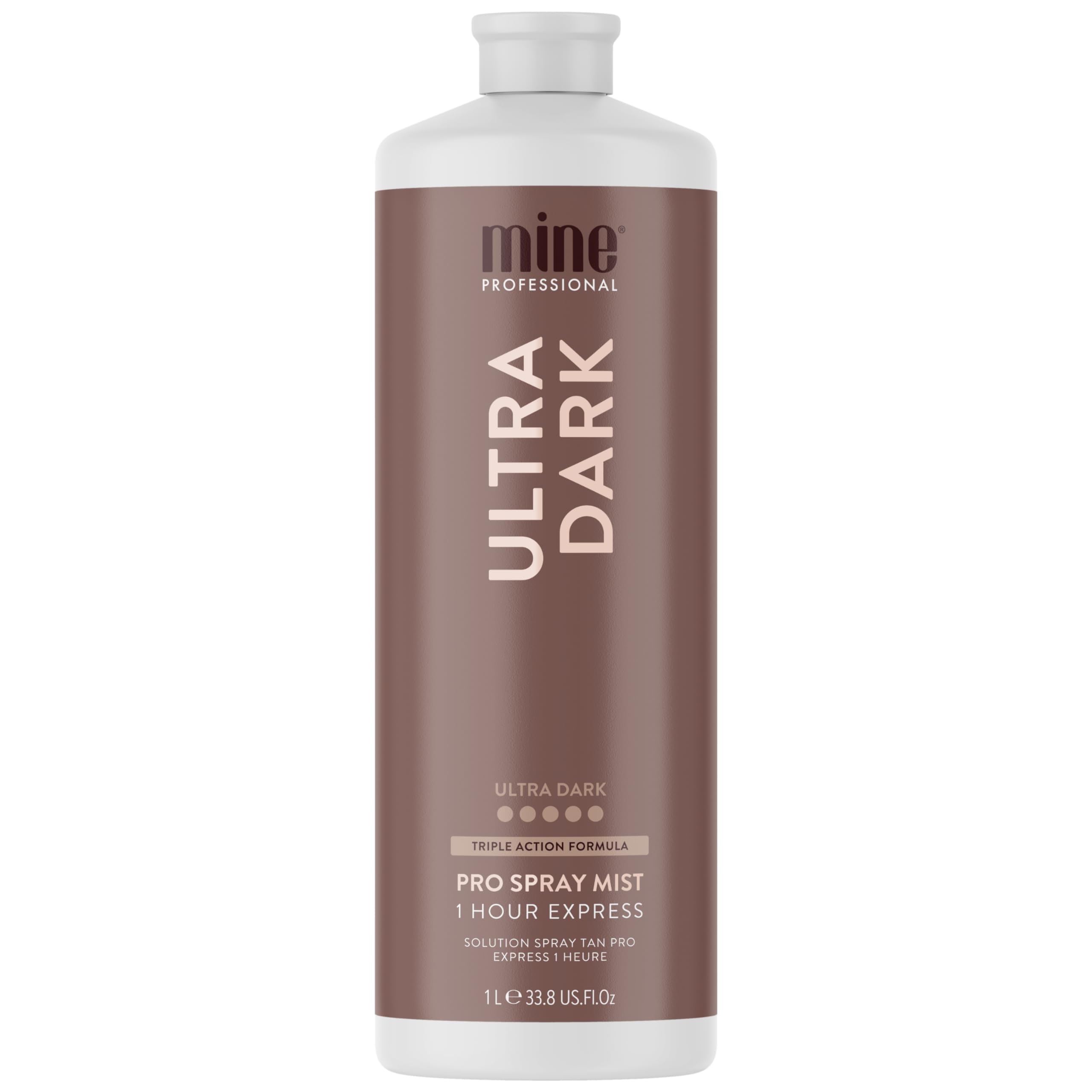 MINETAN ultra dark bottle front view shows professional salon-ready packaging and volume
