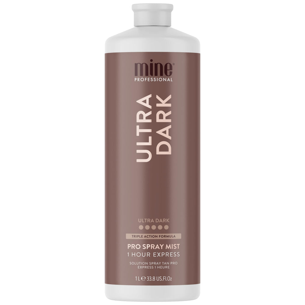 MINETAN ultra dark bottle front view shows professional salon-ready packaging and volume