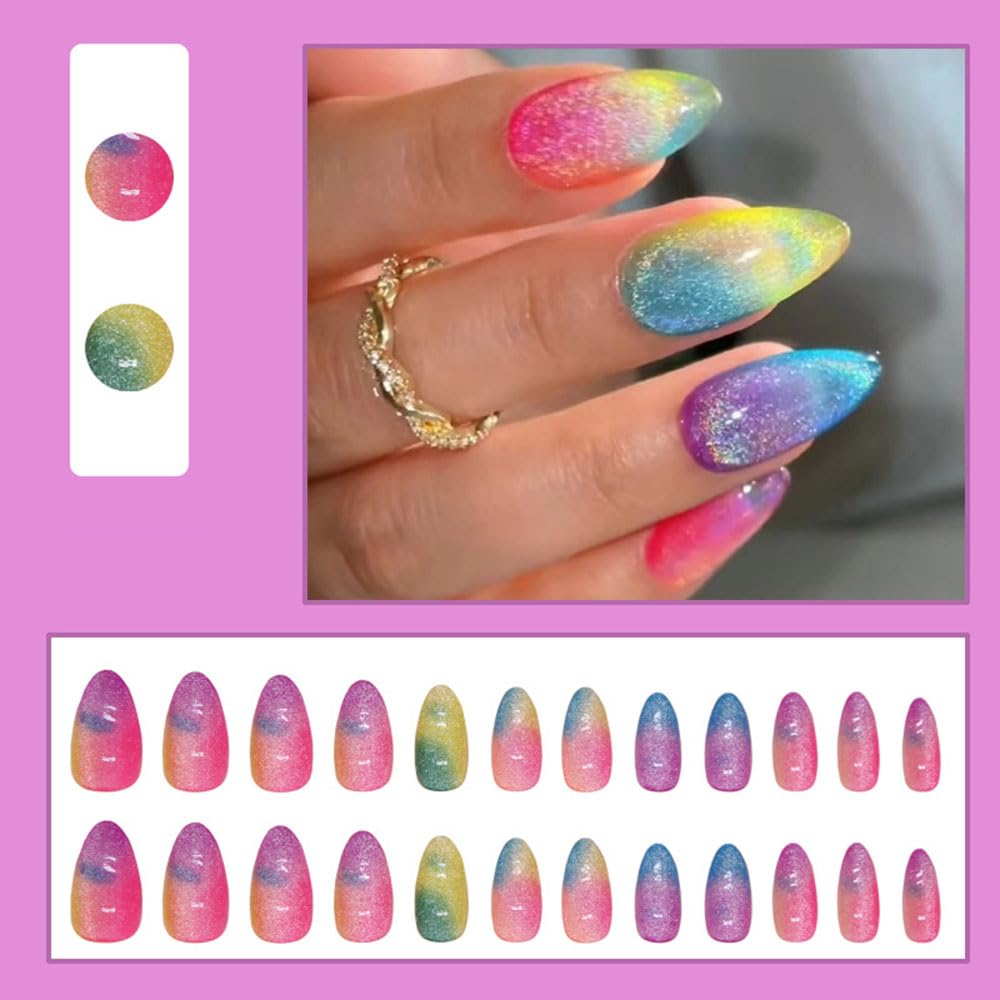 MINGCHUN close-up of rainbow glitter and cat-eye finish, highlights detailed shimmer