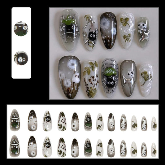 MINGCHUN close-up of almond nail texture showcasing dandelion artwork and durability