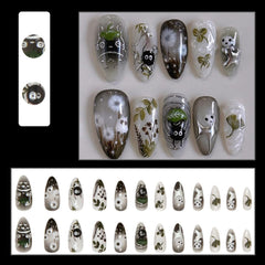 MINGCHUN close-up of almond nail texture showcasing dandelion artwork and durability