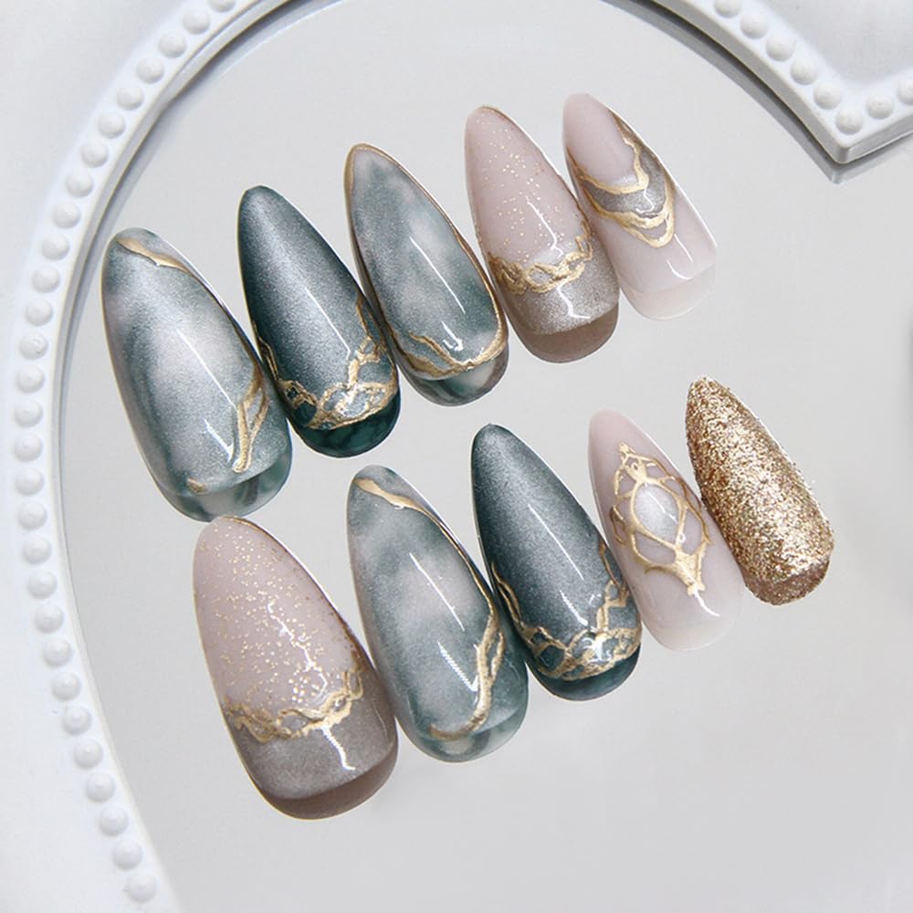 MINGCHUN side view of a short almond press-on nail showing natural curve and flattering silhouette