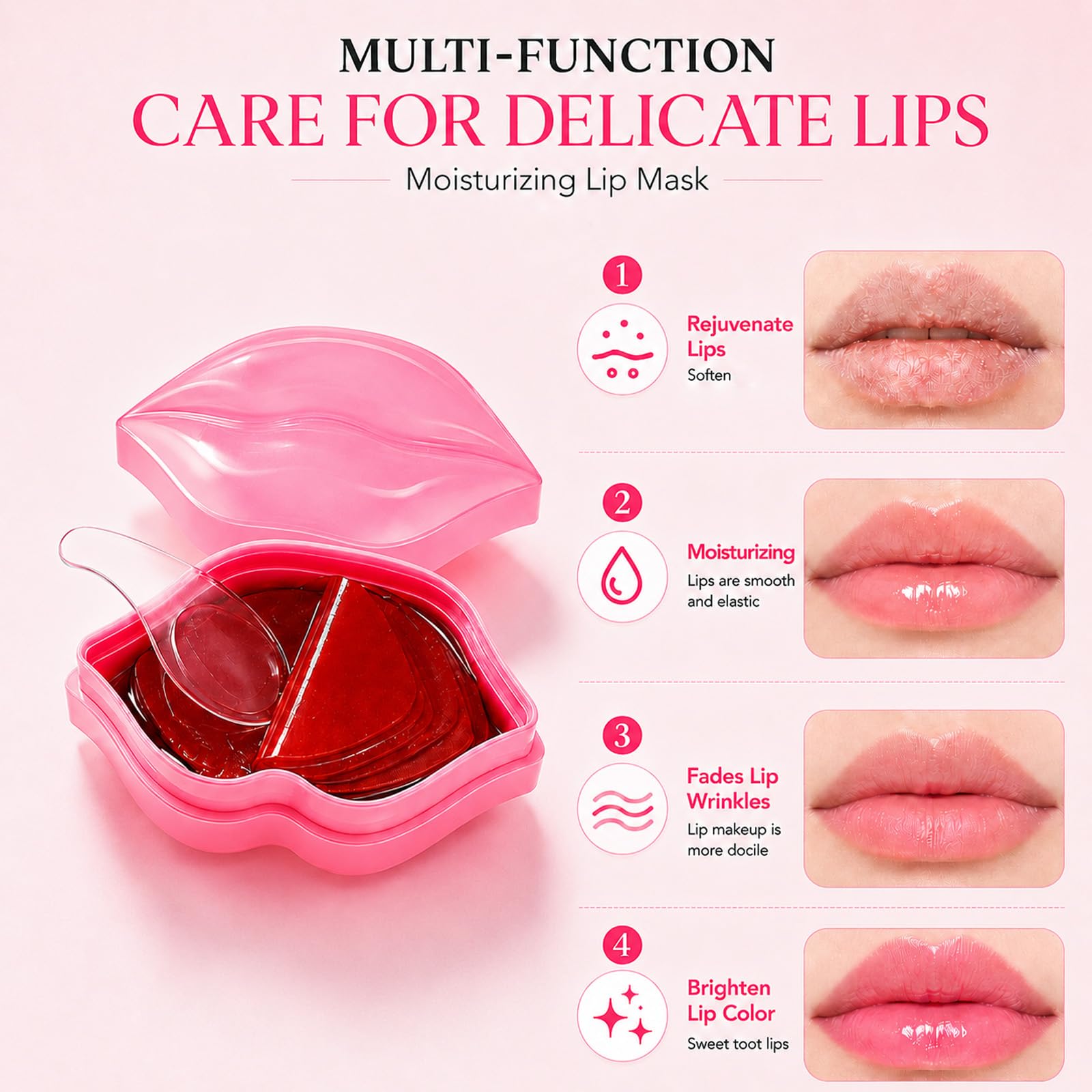 Miniling gel pad applied on lips during use, demonstrating comfortable overnight wear benefit