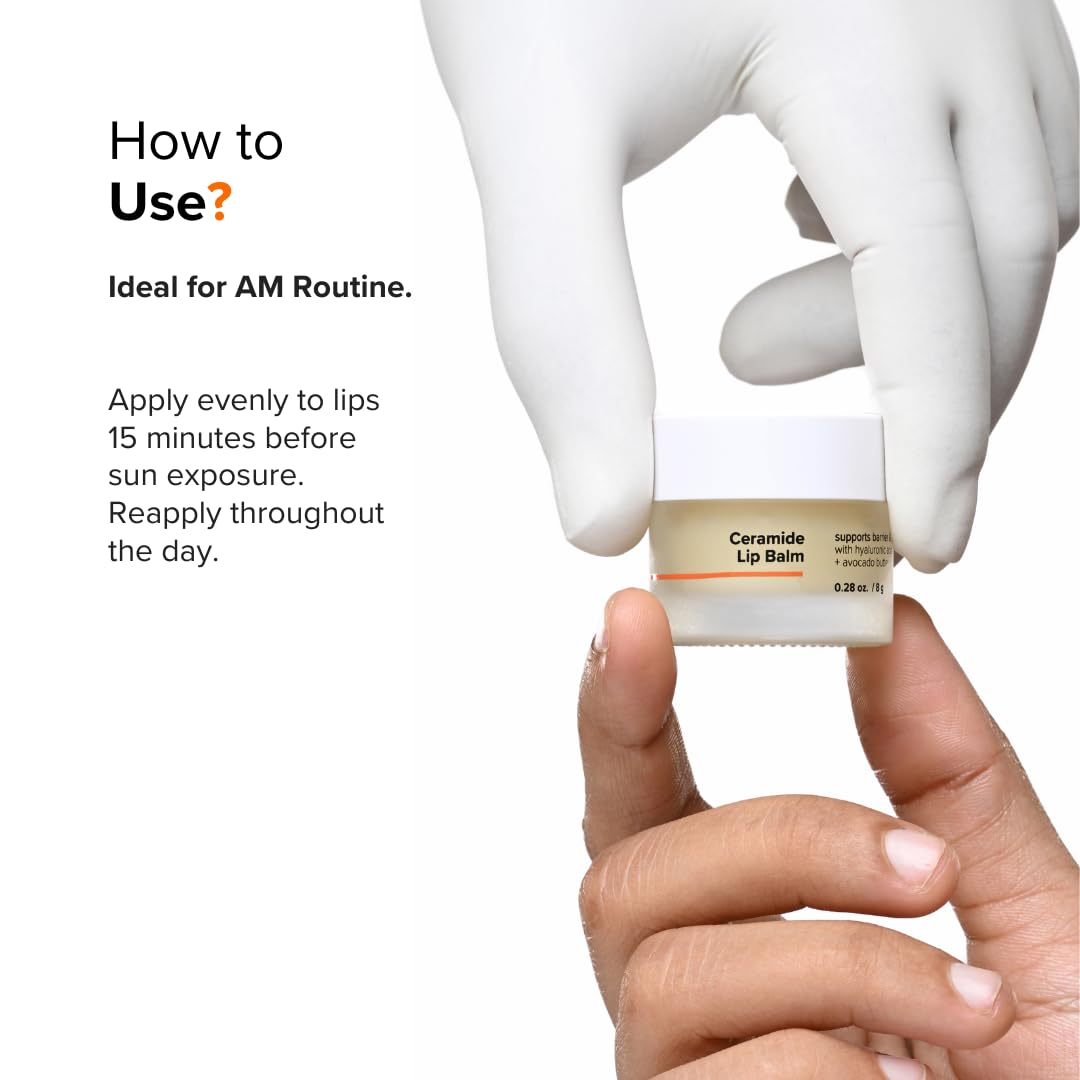 Minimalist ceramide lip balm scale comparison next to coin showing portable size for carry convenience