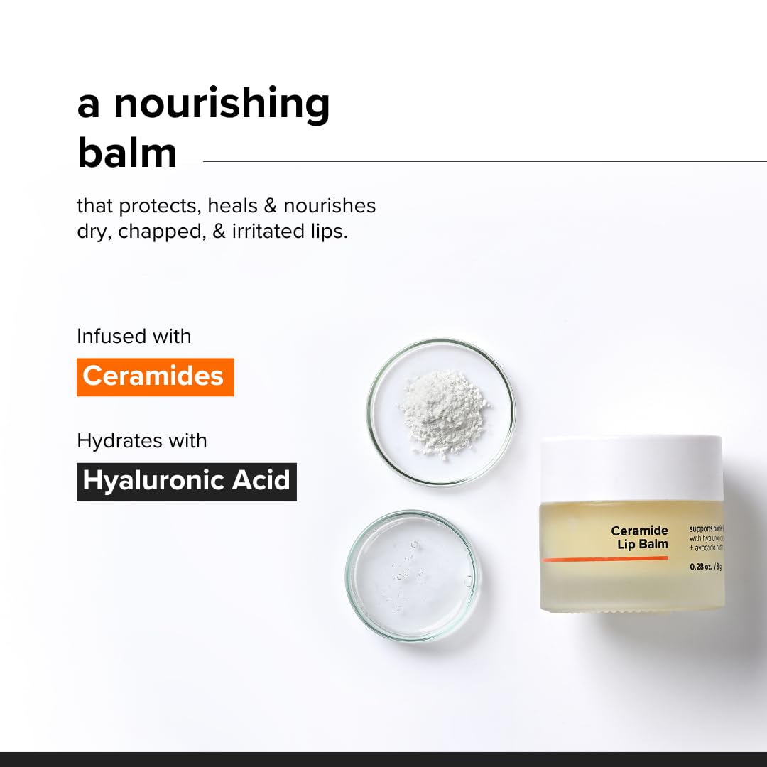 Minimalist ceramide lip balm twist-up detail revealing creamy balm tip for precise application