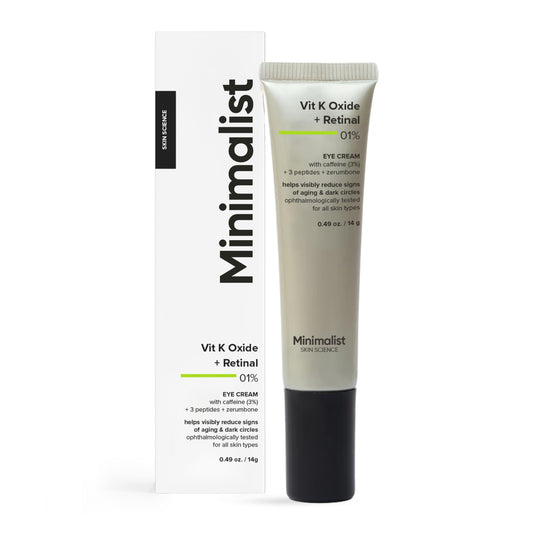 Minimalist eye cream tube front view showing sleek packaging and active blend