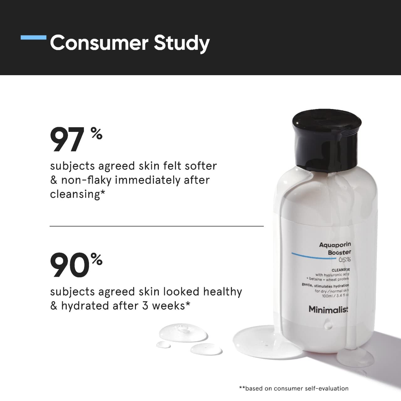 Minimalist face wash back label with ingredient list for informed choice