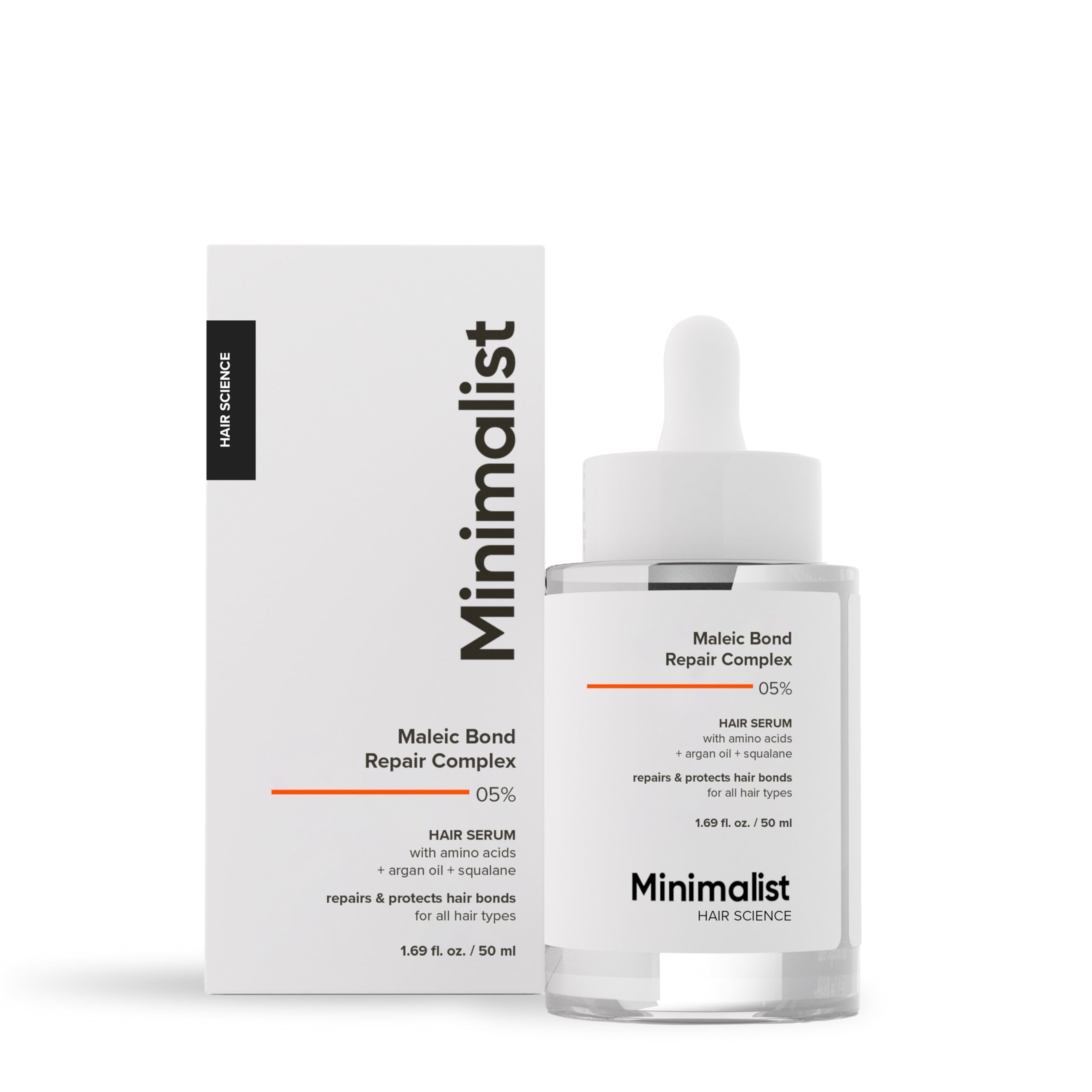 Minimalist front packaging 50ml bottle showing clear label and benefit
