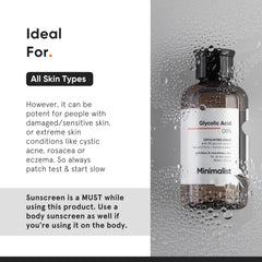 Minimalist label highlighting glycolic acid and bamboo water benefits