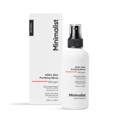 Minimalist front packaging of hypochlorous spray showing clean branding and bottle
