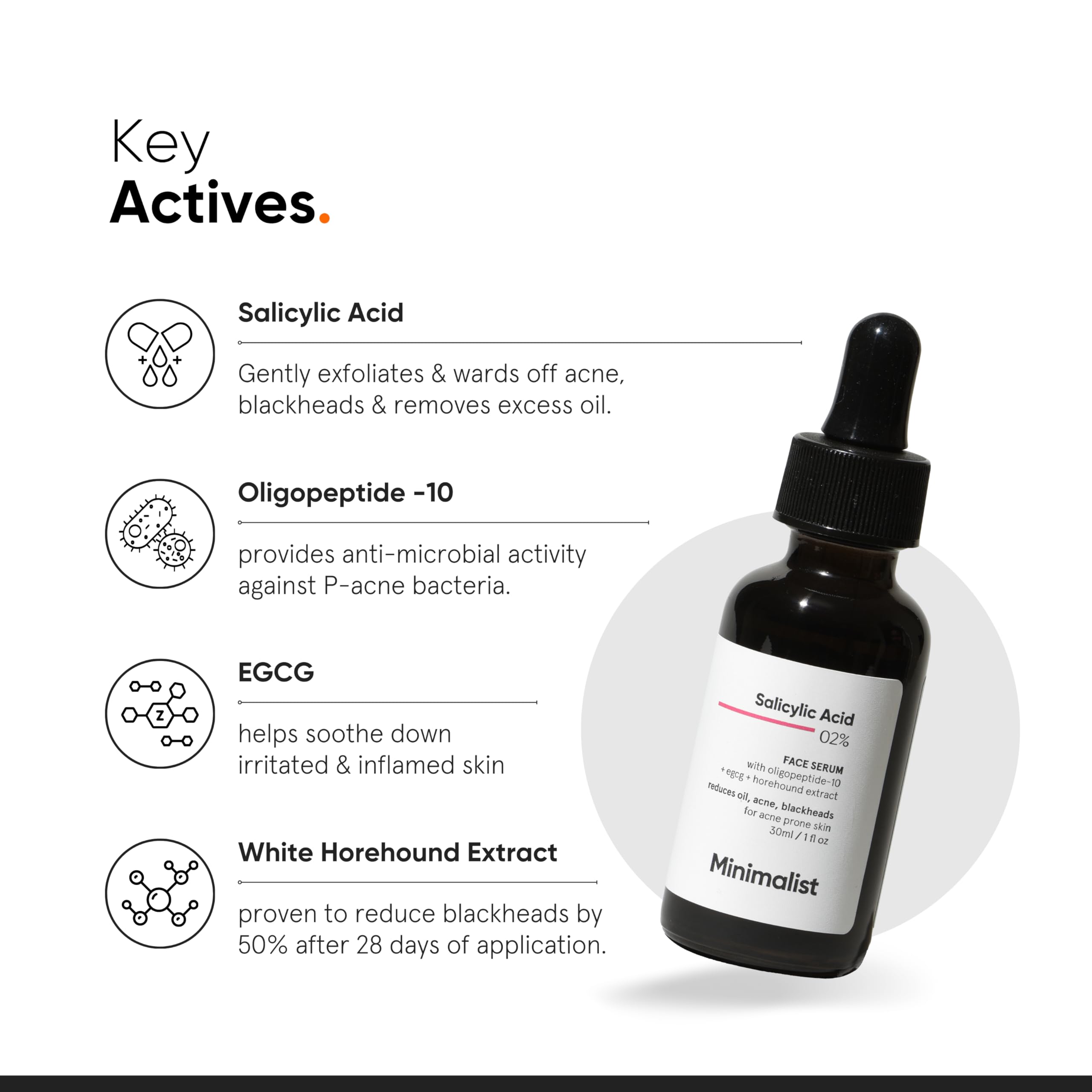 Minimalist ingredient label showcasing pharmaceutical-grade salicylic acid
