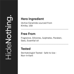 Minimalist label close-up highlighting ceramide and madecassoside benefits