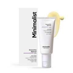 Minimalist retinoid cream front packaging showing product and benefits