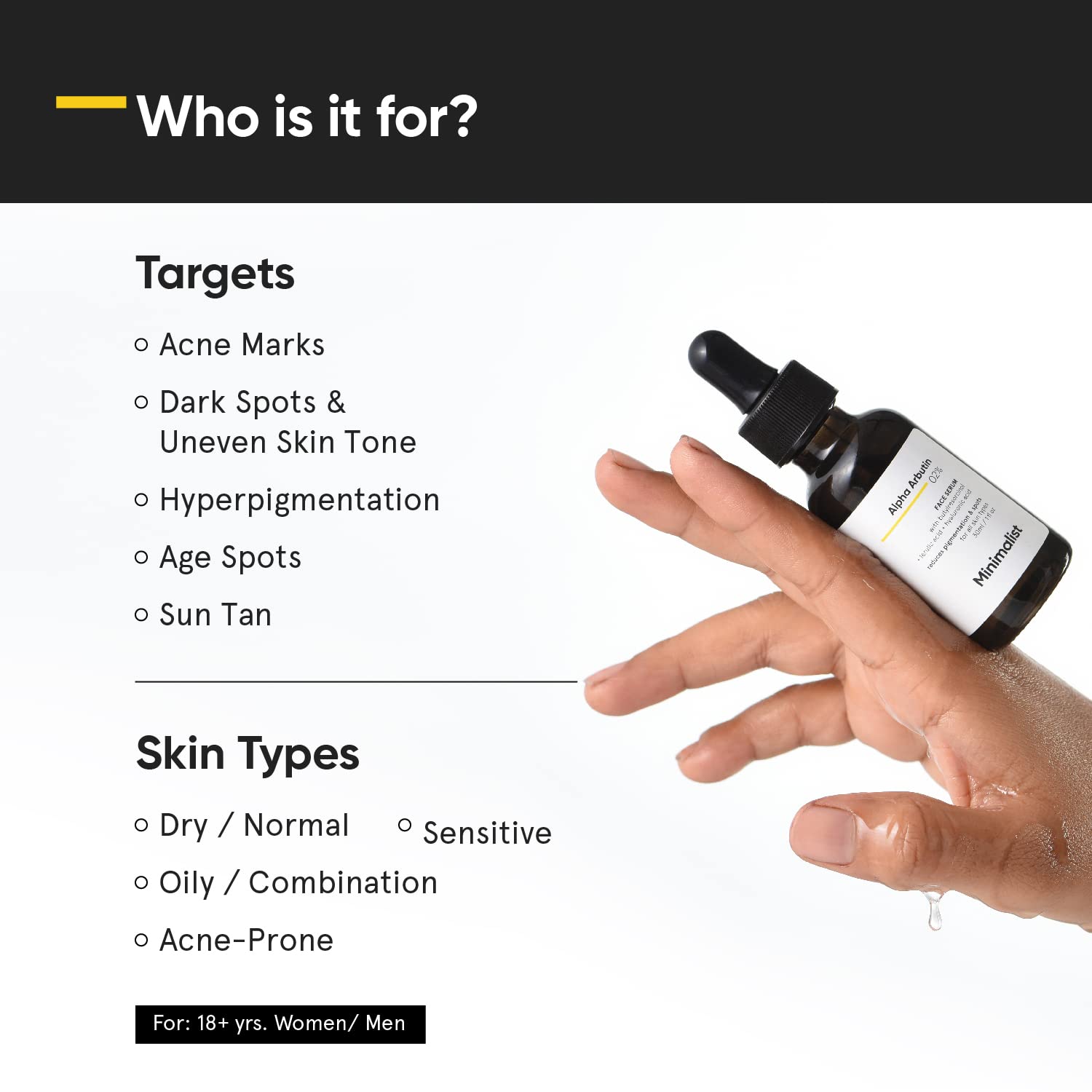 Minimalist serum dropper dispensing clear gel texture for quick absorption