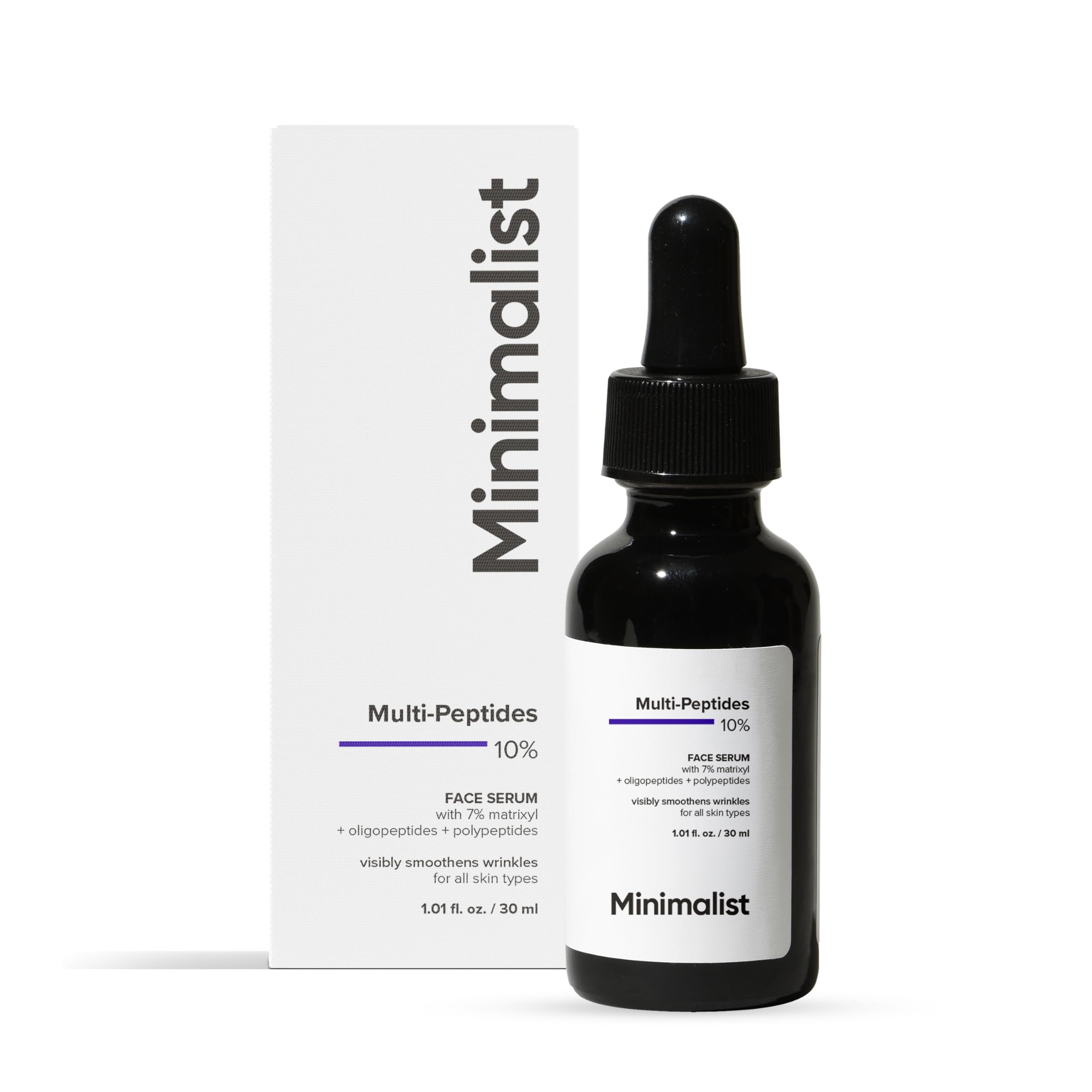 Minimalist front bottle shot showing clean packaging and product benefit