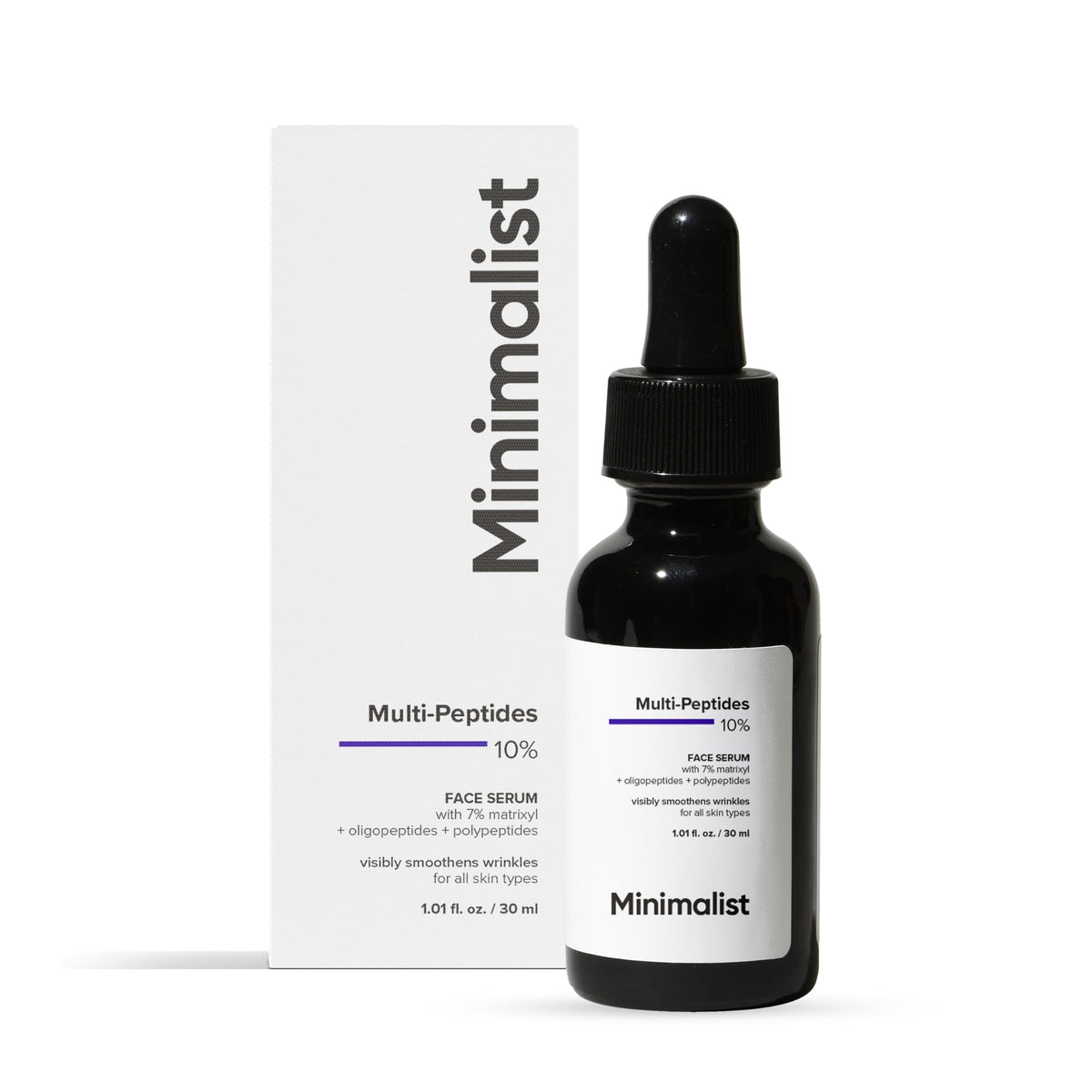 Minimalist front bottle shot showing clean packaging and product benefit