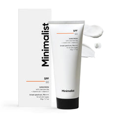 Minimalist sunscreen front pouch showing SPF 50 and lightweight benefit