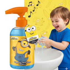 Minions pump close-up revealing easy-press dispenser for small hands