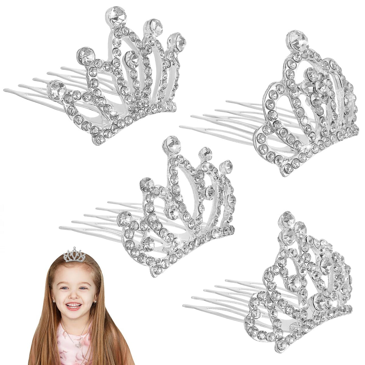 minkissy front packaging shows four silver tiara combs, gift-ready