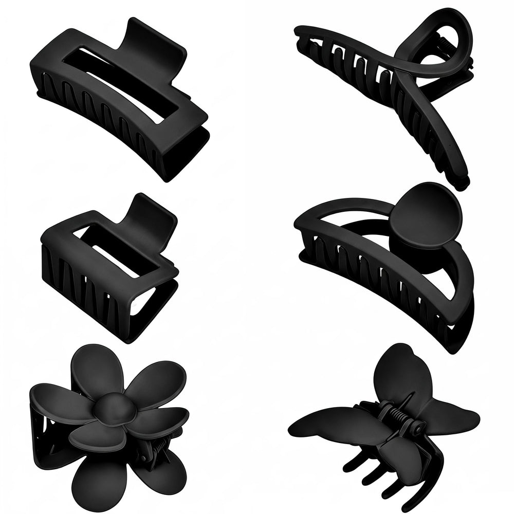 MINMUNJIU front pack of six black matte claw clips showing full set and variety