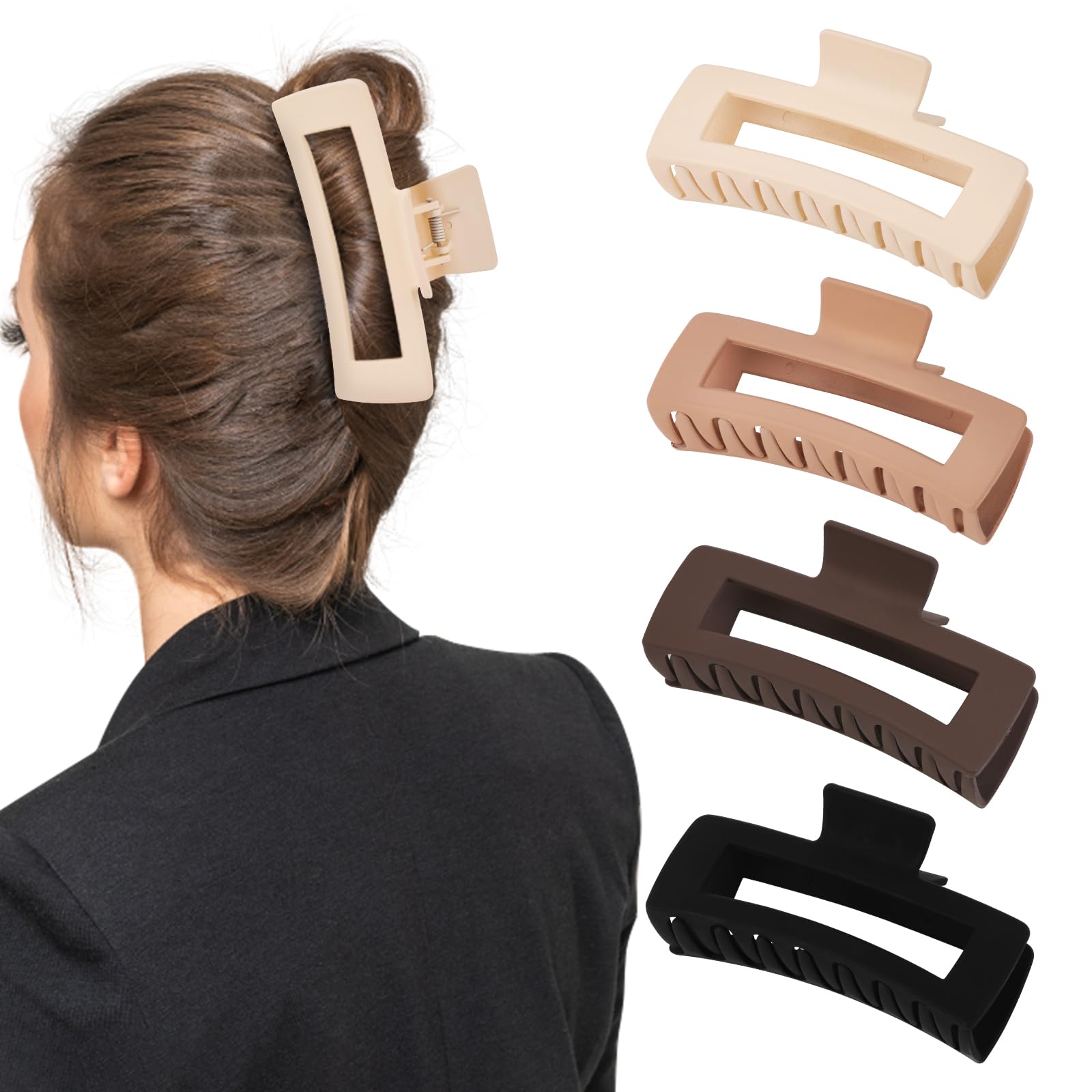 MINMUNJIU front view of four jumbo clips showing neutral colors and size, easy outfit matching