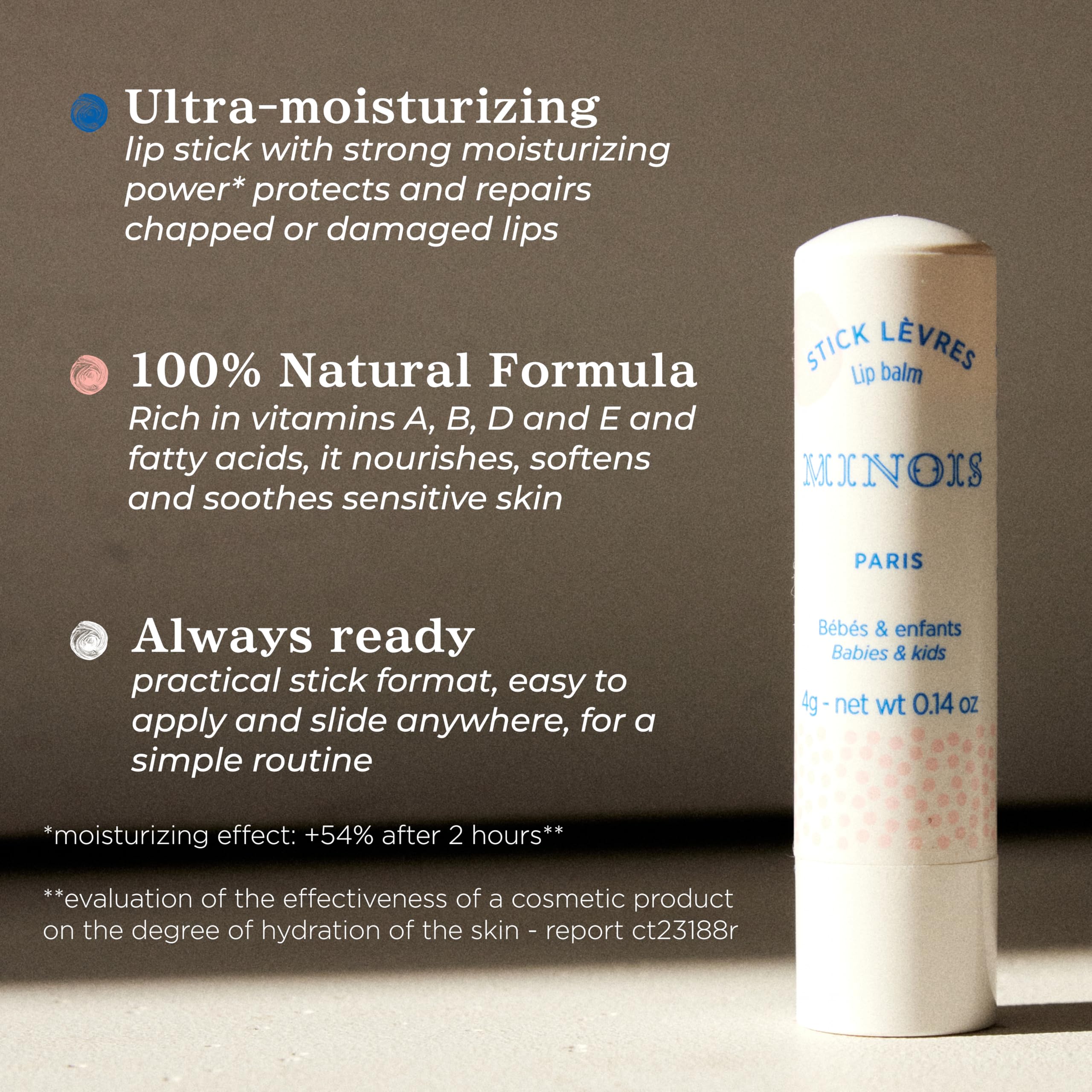 MINOIS rice wax close-up showing protective barrier for delicate lips