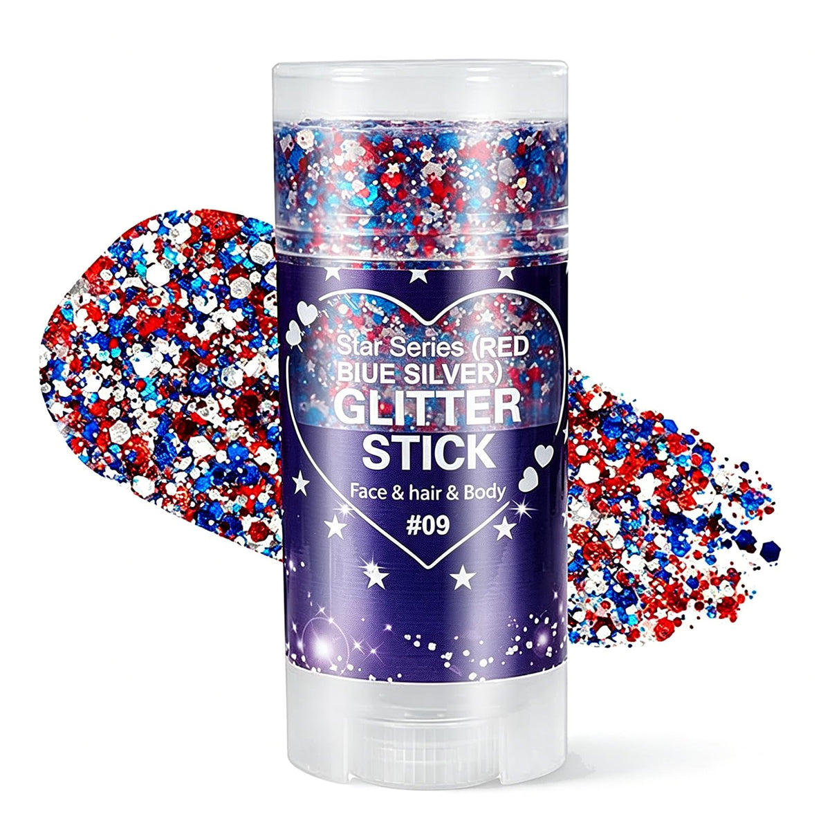 MINXUEYEN glitter stick front packaging showing purple multi-chrome shimmer benefit
