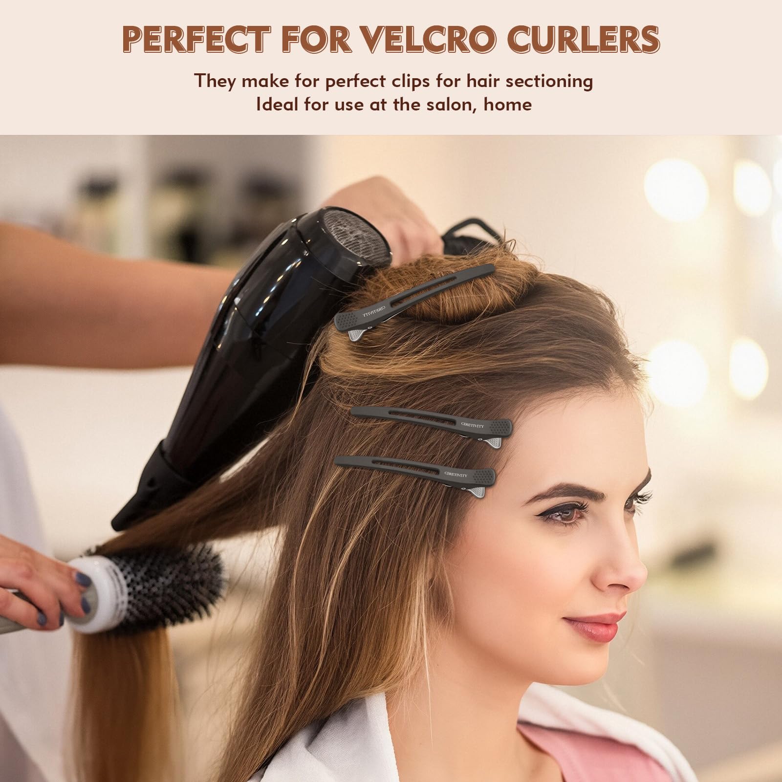 Mipibis clips securing hair in salon setting for clean sectioning benefit