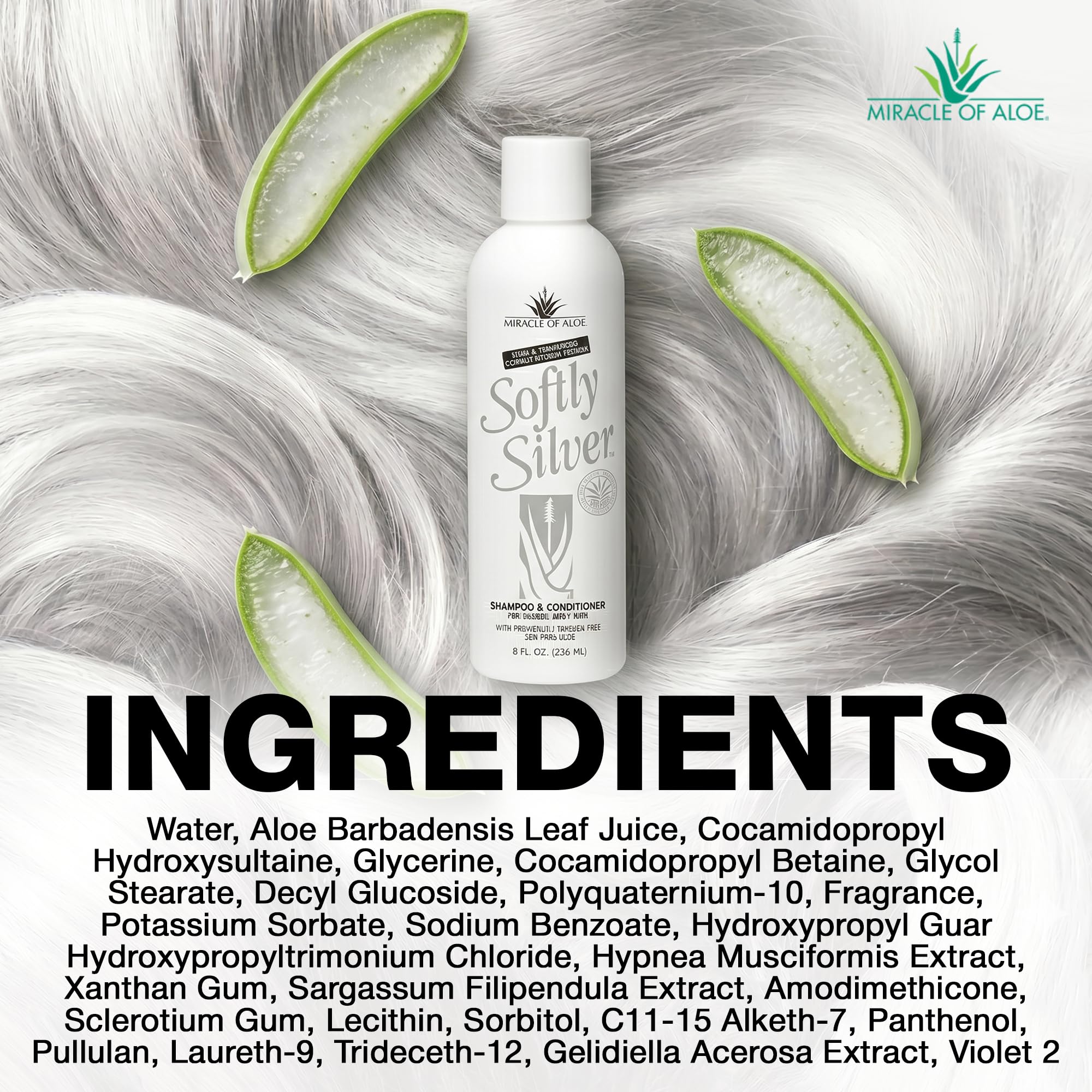 Miracle of Aloe side-by-side before and after toning showing reduced brassiness