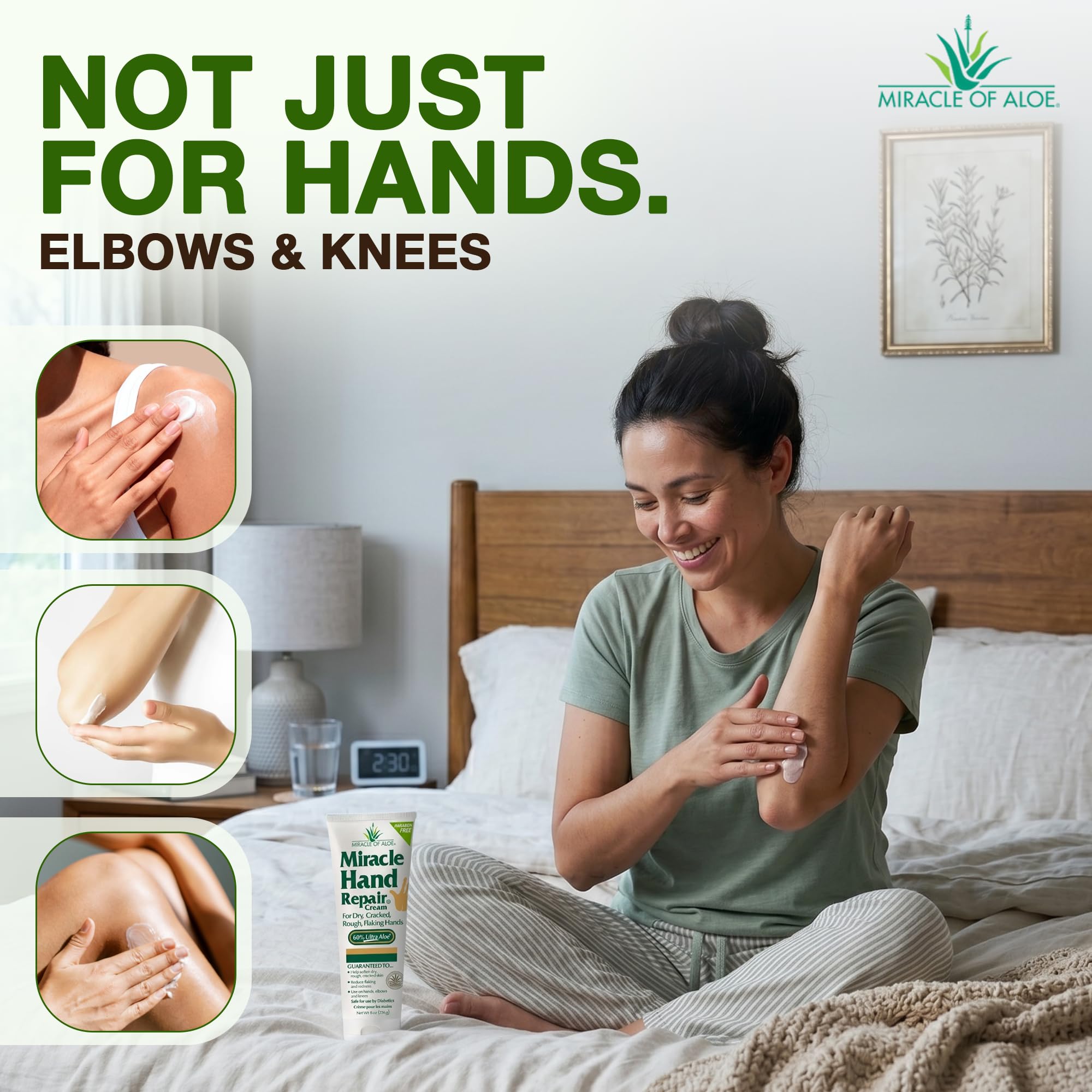 Miracle of Aloe spread on elbow demonstrating versatile rough-skin repair