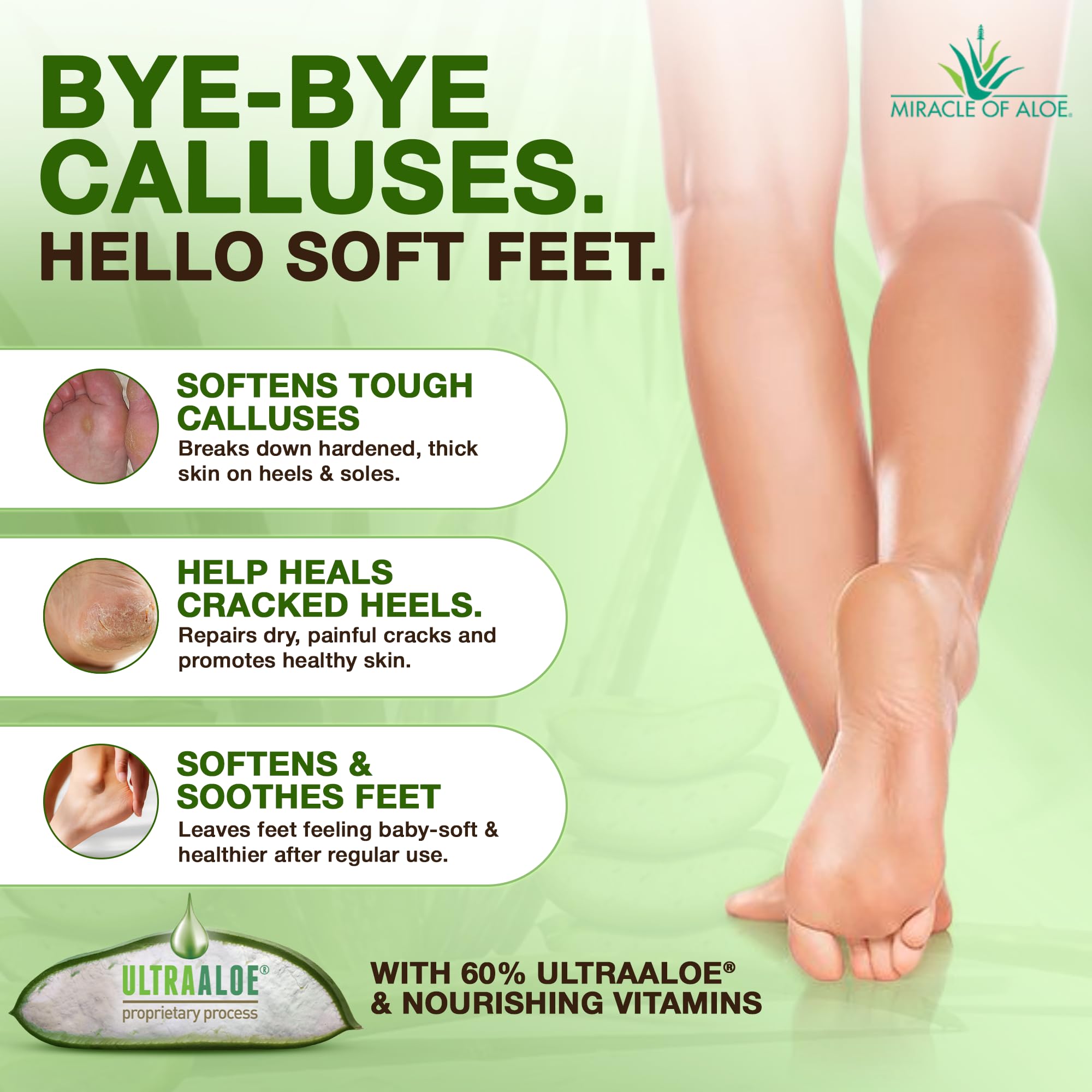 Miracle of Aloe open lid revealing creamy interior and easy scooping to hydrate feet