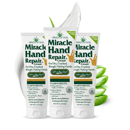 Miracle of Aloe front packaging showing three 1 oz tubes and fast relief
