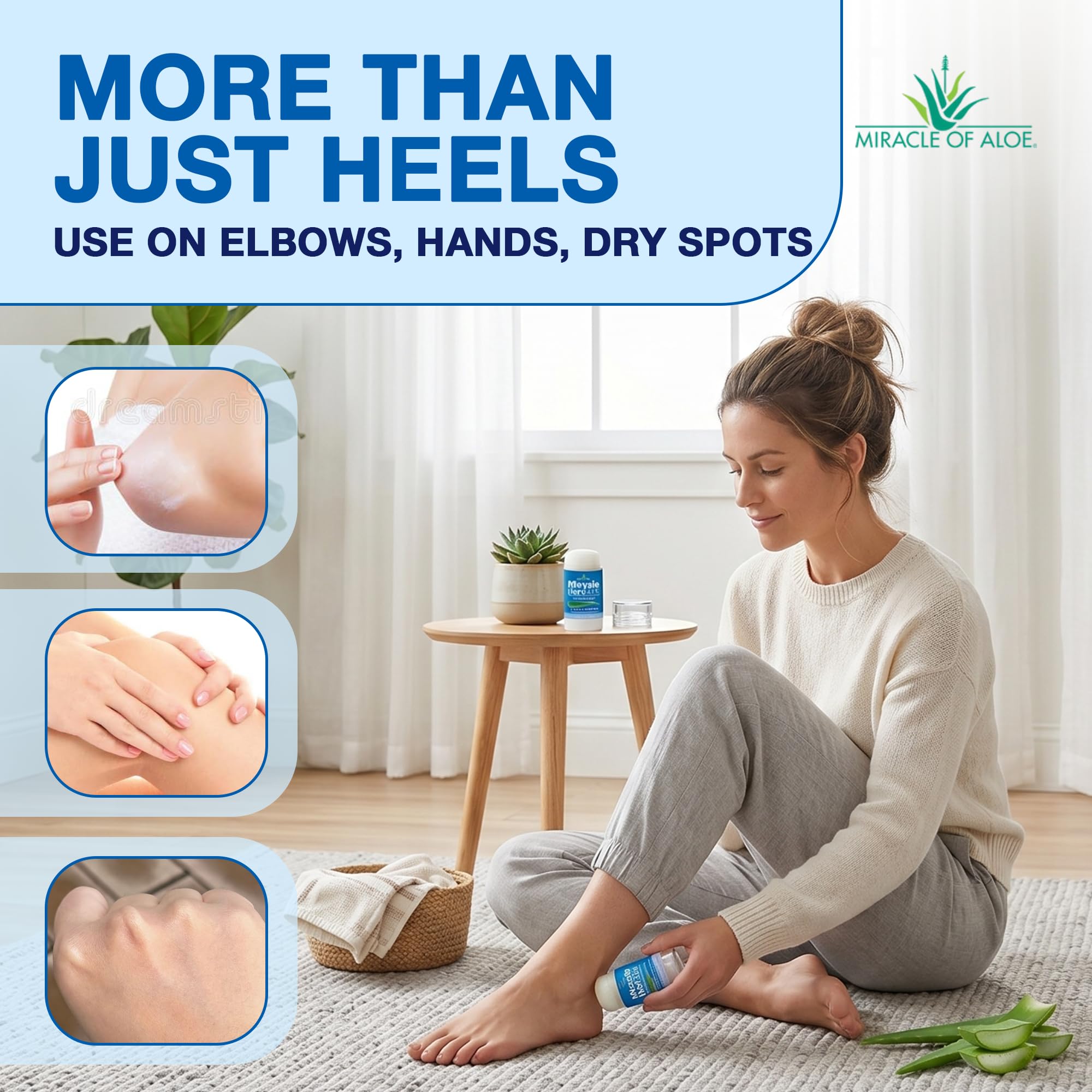 Miracle of Aloe applied to heel demonstrating targeted application and visible smoothing