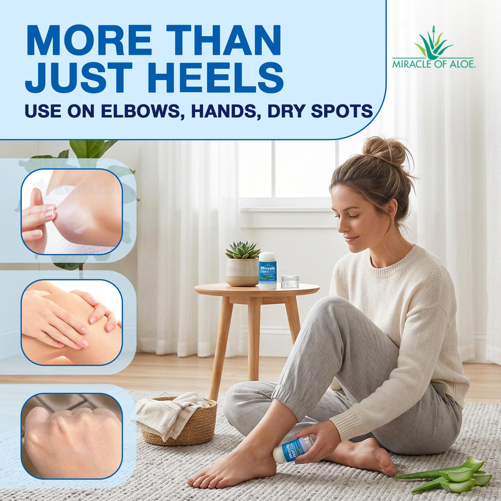 Miracle of Aloe applied to heel demonstrating targeted application and visible smoothing