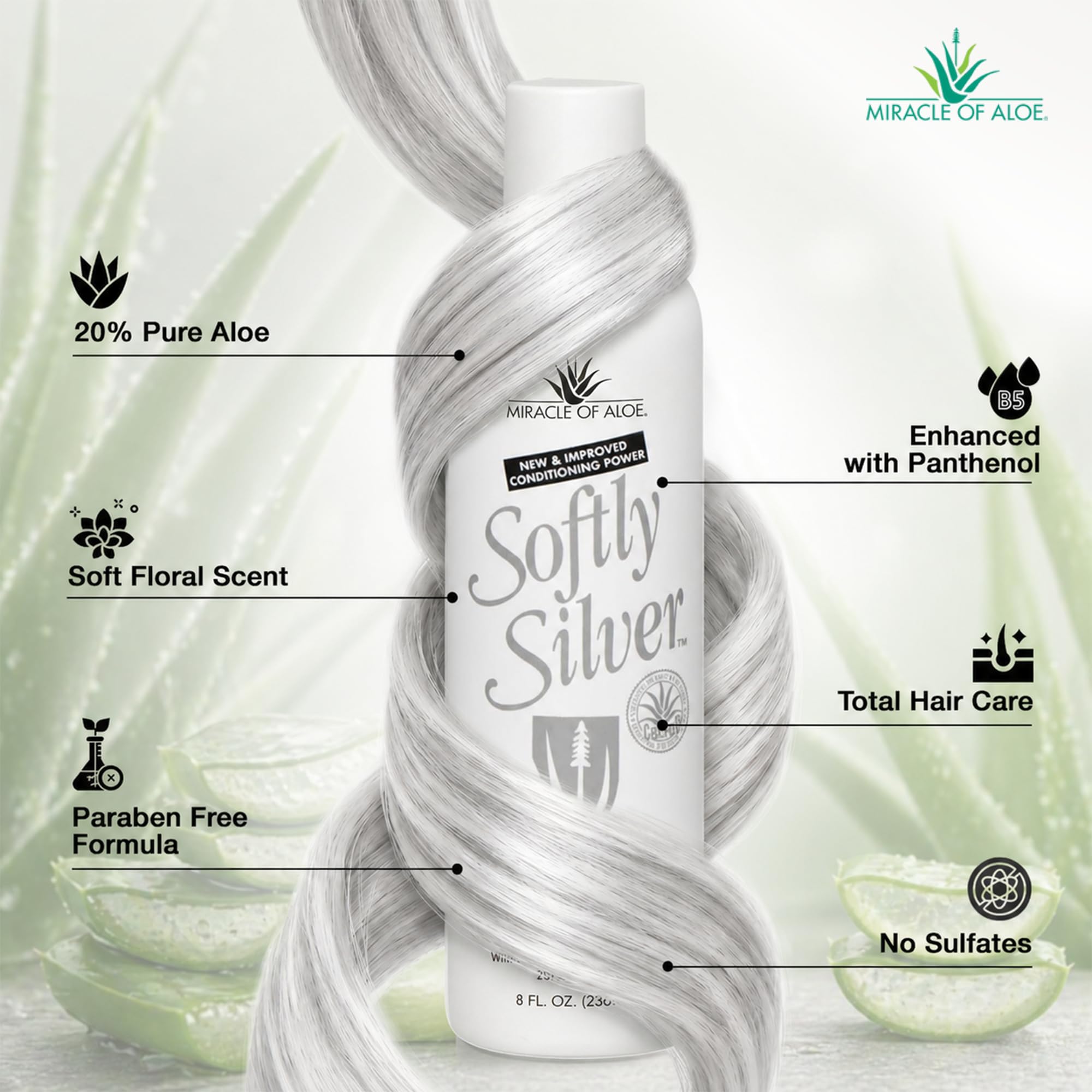Miracle of Aloe shampoo pouring from bottle into hand for easy application