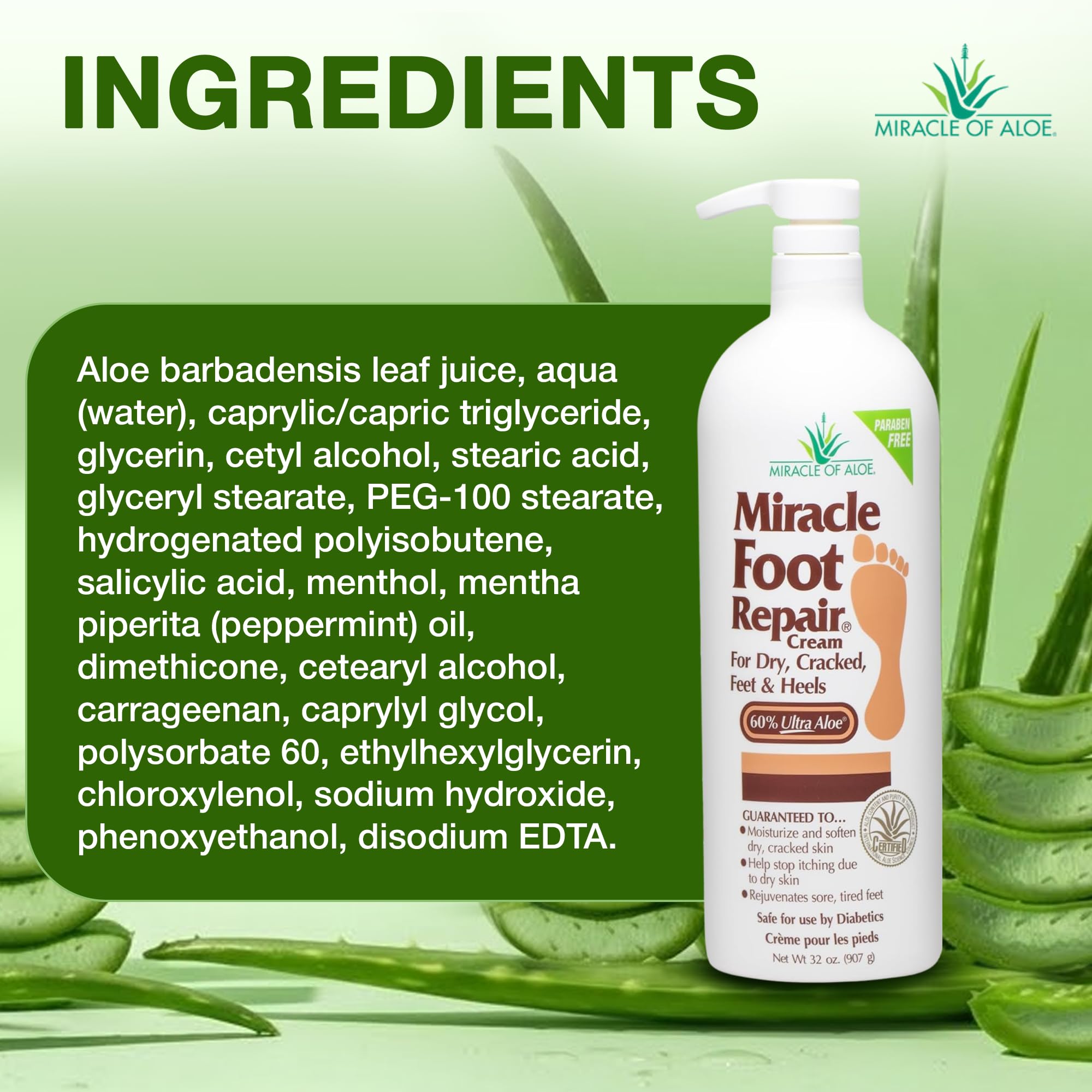 Miracle of Aloe jar next to a ruler showing 32 oz size for long-lasting use